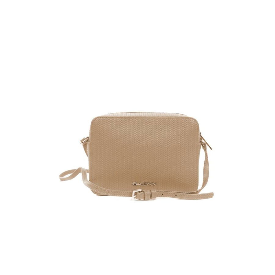 Women Baldinini Trend Women'S Crossbody Bags | Baldinini Trend Chic Beige Calfskin Camera Bag With Woven Motif