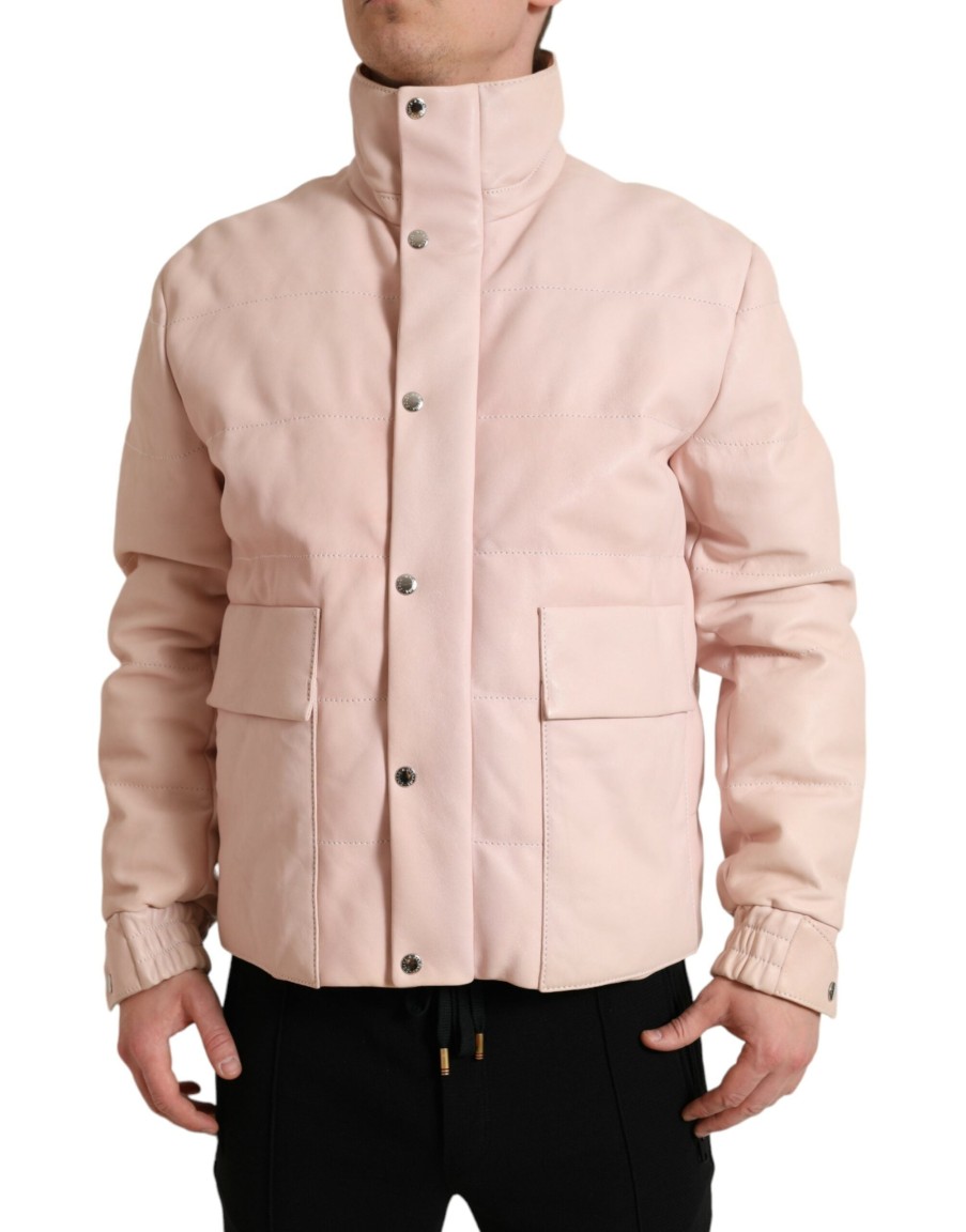 Men Dolce & Gabbana Men'S Jackets | Dolce & Gabbana Pink Nylon Men Turtle Neck Puffer Jacket