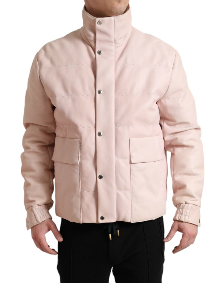 Men Dolce & Gabbana Men'S Jackets | Dolce & Gabbana Pink Nylon Men Turtle Neck Puffer Jacket