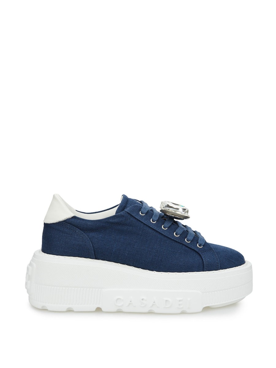 Women Casadei Women'S Sneakers | Casadei Blu Denim Maxi Platform Sneakers