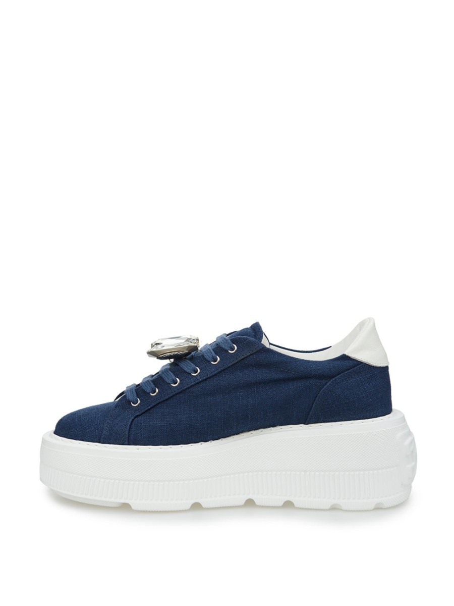 Women Casadei Women'S Sneakers | Casadei Blu Denim Maxi Platform Sneakers