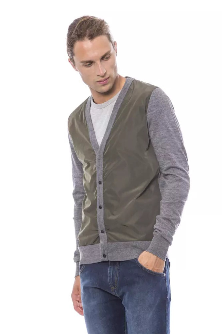 Men Verri Men'S Cardigans | Verri Elegant Gray Wool-Blend Cardigan