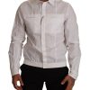 Men Dolce & Gabbana Men'S Shirts | Dolce & Gabbana White Cotton Button Down Men Collared Shirt