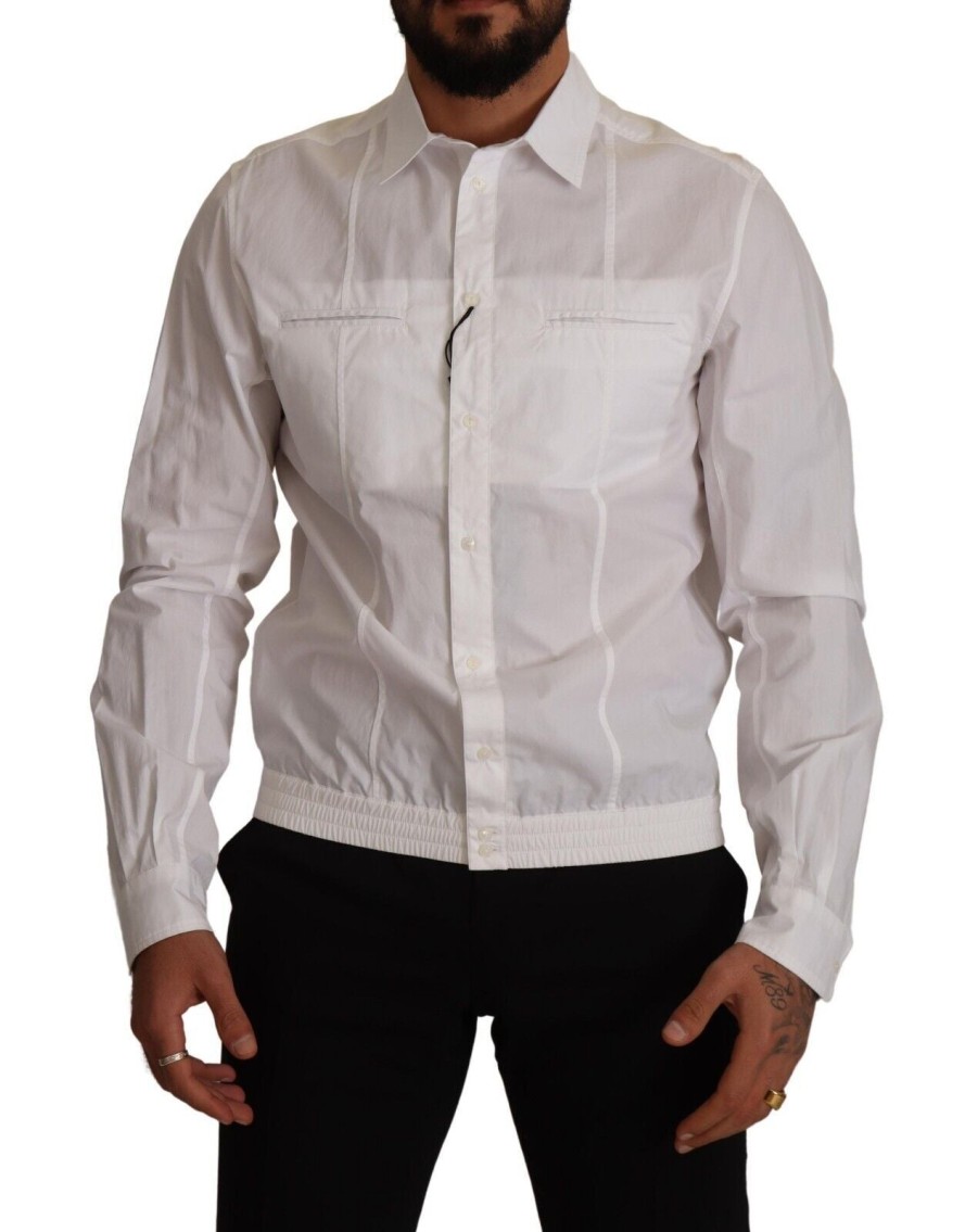 Men Dolce & Gabbana Men'S Shirts | Dolce & Gabbana White Cotton Button Down Men Collared Shirt