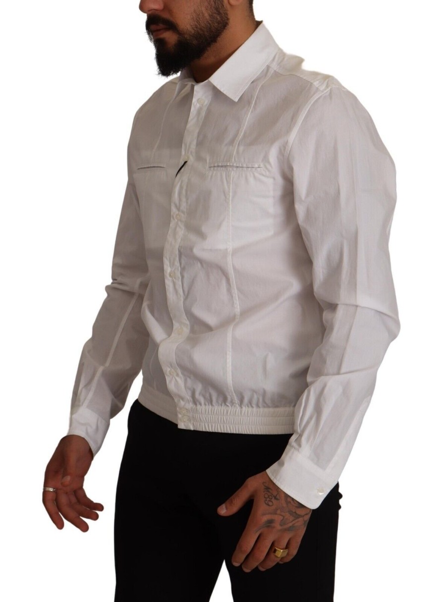 Men Dolce & Gabbana Men'S Shirts | Dolce & Gabbana White Cotton Button Down Men Collared Shirt