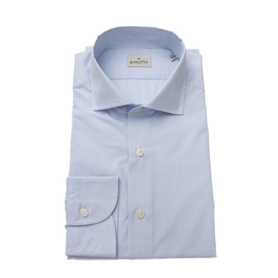 Men Bagutta Men'S Shirts | Bagutta Elegant French Collar Cotton Shirt - Light Blue