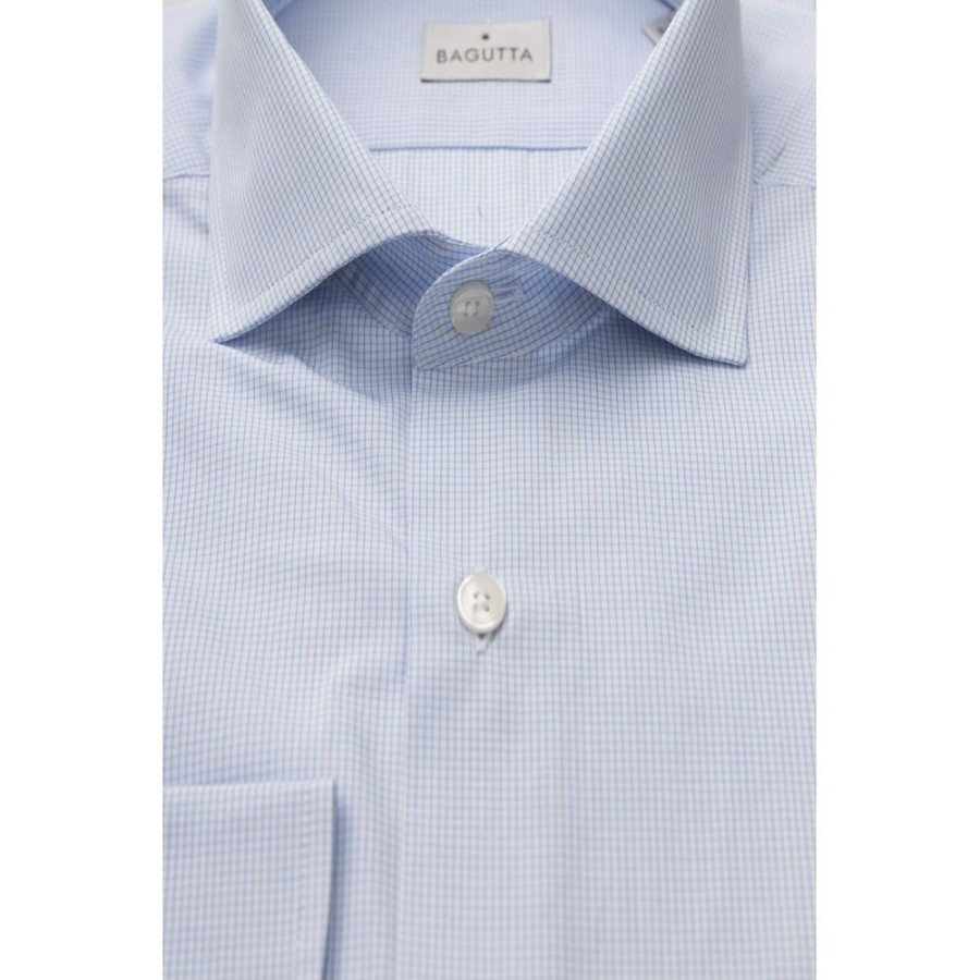 Men Bagutta Men'S Shirts | Bagutta Elegant French Collar Cotton Shirt - Light Blue