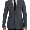 Men Dolce & Gabbana Men'S Blazers | Dolce & Gabbana Blue Checkered Slim Fit Blazer Jacket