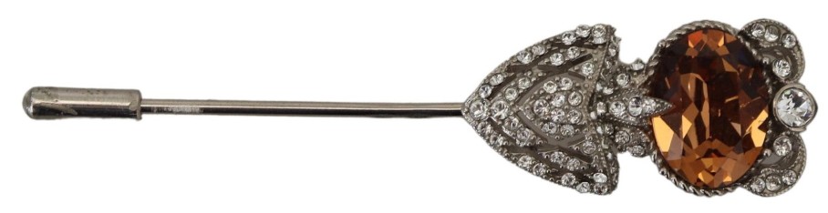 Women Dolce & Gabbana Women'S Brooches | Dolce & Gabbana 925 Sterling Silver Large Crystals Pin Brooch