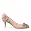 Women Dolce & Gabbana Women'S Sandals | Dolce & Gabbana Pink Floral Crystal Heels Pumps Shoes