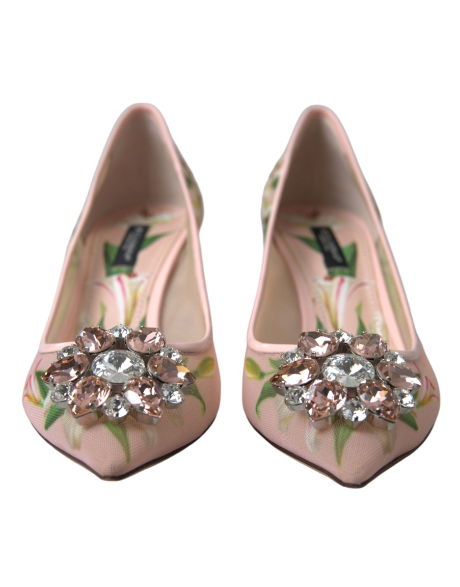 Women Dolce & Gabbana Women'S Sandals | Dolce & Gabbana Pink Floral Crystal Heels Pumps Shoes