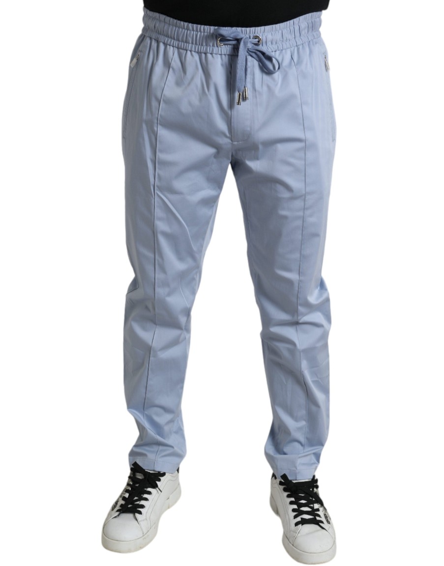 Men Dolce & Gabbana Men'S Jeans & Pants | Dolce & Gabbana Light Blue Cotton Stretch Jogger Pants