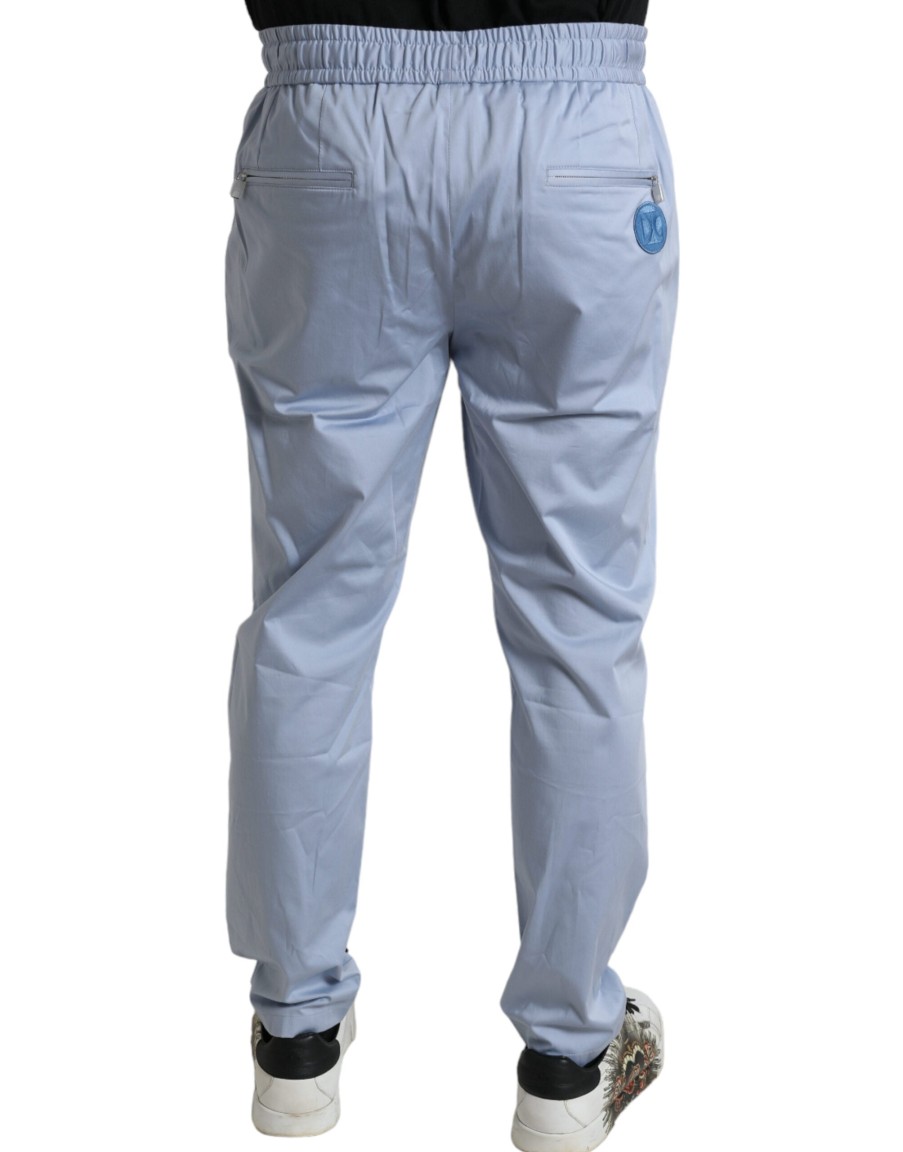 Men Dolce & Gabbana Men'S Jeans & Pants | Dolce & Gabbana Light Blue Cotton Stretch Jogger Pants