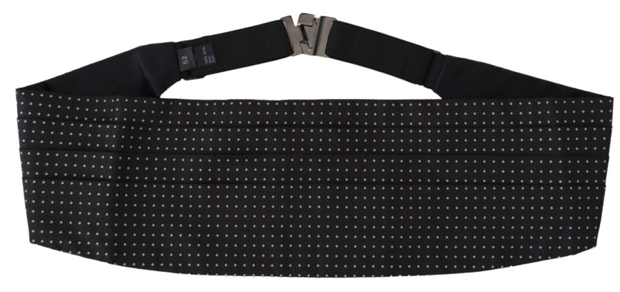 Men Dolce & Gabbana Men'S Cummerband | Dolce & Gabbana Black Polka Dot Wide Waist Men Belt Cummerband