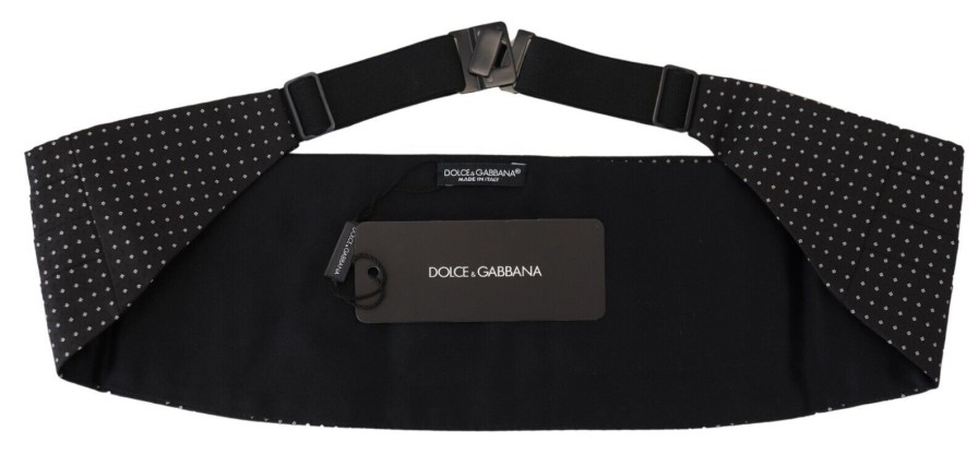 Men Dolce & Gabbana Men'S Cummerband | Dolce & Gabbana Black Polka Dot Wide Waist Men Belt Cummerband