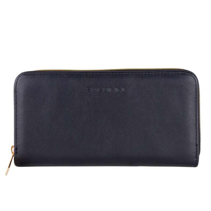 Women Baldinini Trend Women'S Wallets | Baldinini Trend Elegant Leather Zip Wallet - Sleek Black