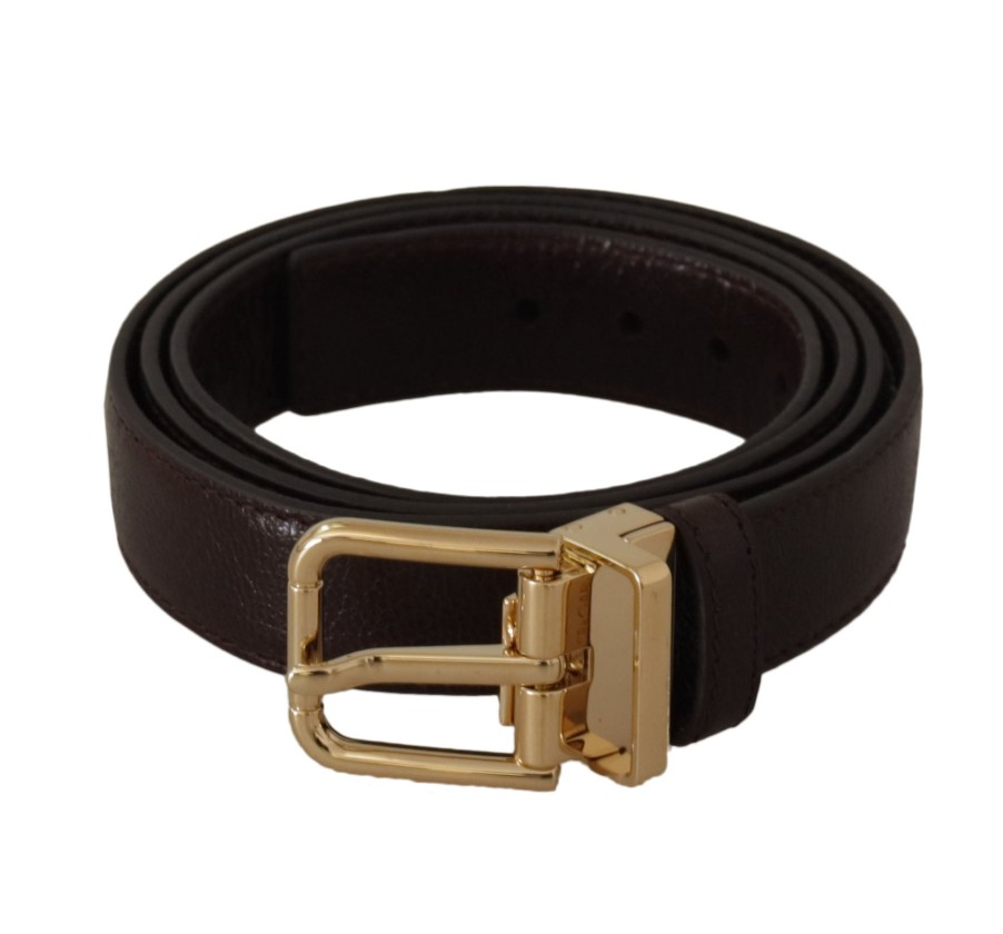 Men Dolce & Gabbana Men'S Belts | Dolce & Gabbana Brown Leather Gold Metal Buckle Belt