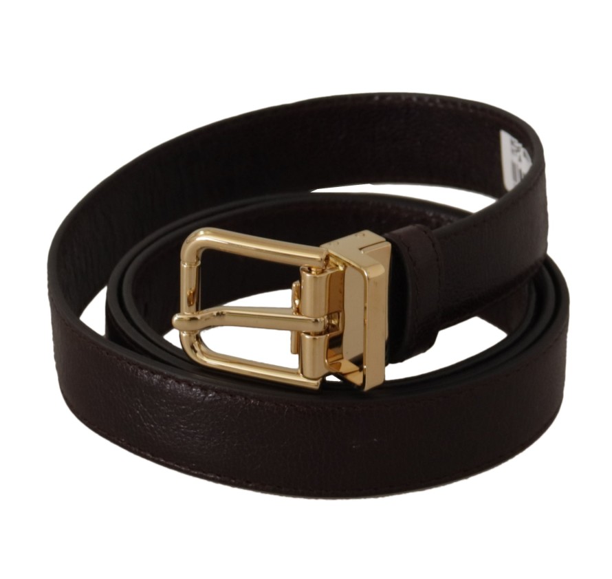 Men Dolce & Gabbana Men'S Belts | Dolce & Gabbana Brown Leather Gold Metal Buckle Belt