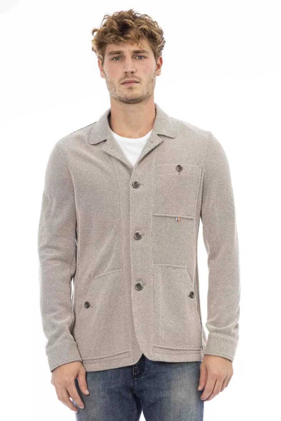 Men Distretto12 Men'S Blazers | Distretto12 Beige Fabric Jacket With Front Pockets