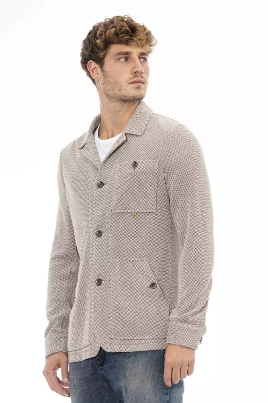 Men Distretto12 Men'S Blazers | Distretto12 Beige Fabric Jacket With Front Pockets