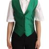 Women Dolce & Gabbana Women'S Vest | Dolce & Gabbana Green Silk Satin Sleeveless Waistcoat Vest