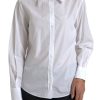 Women Dolce & Gabbana Women'S Shirts | Dolce & Gabbana White Cotton Collared Long Sleeves Shirt Top