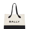 Women Bally Women'S Tote Bags | Bally White And Black Leather Tote Shoulder Bag