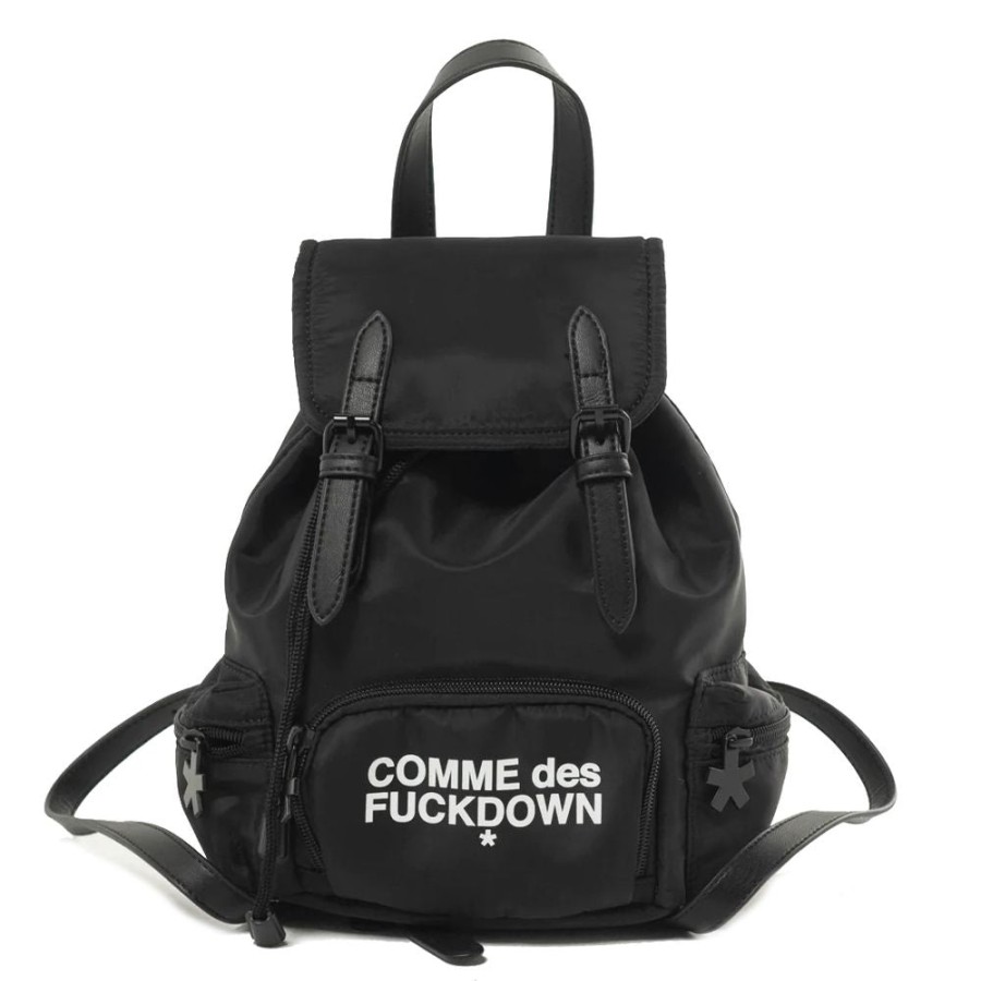 Men Comme Des Fuckdown Men Backpacks | Comme Des Fuckdown Sleek Black Nylon Backpack With Logo Detail