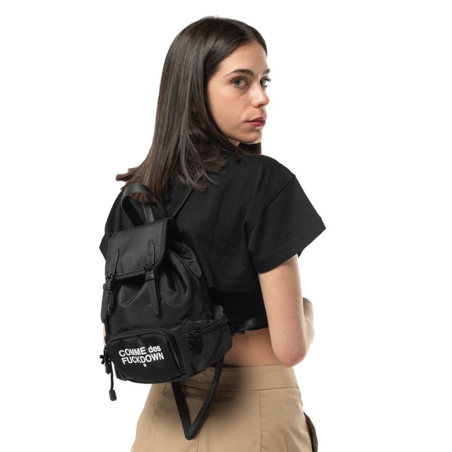 Men Comme Des Fuckdown Men Backpacks | Comme Des Fuckdown Sleek Black Nylon Backpack With Logo Detail