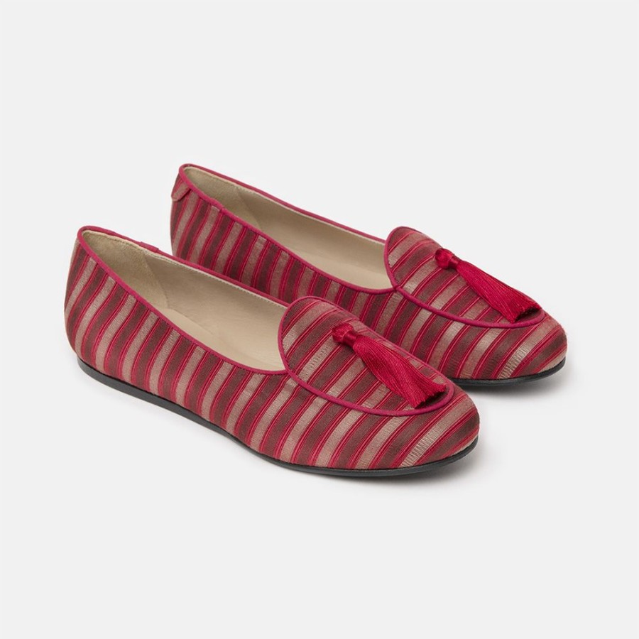 Women Charles Philip Women'S Flat Shoes | Charles Philip Elegant Red Silk Tassel Moccasins