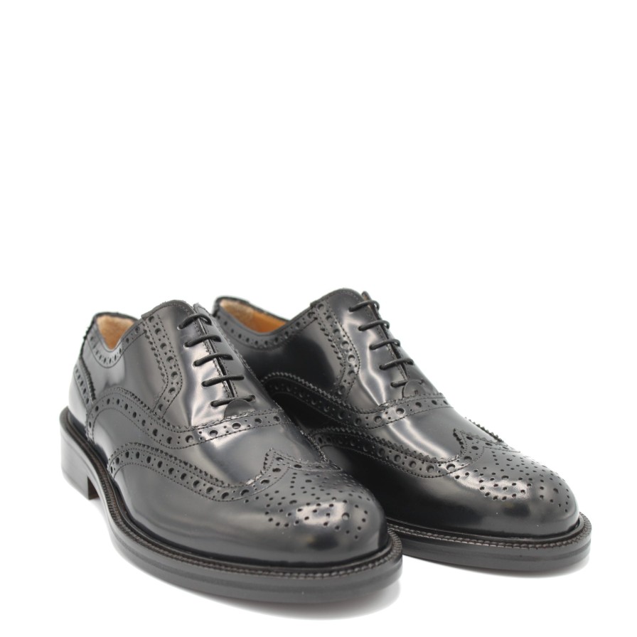 Men Saxone of Scotland Men'S Formal | Saxone Of Scotland Black Spazzolato Leather Mens Laced Full Brogue Sho