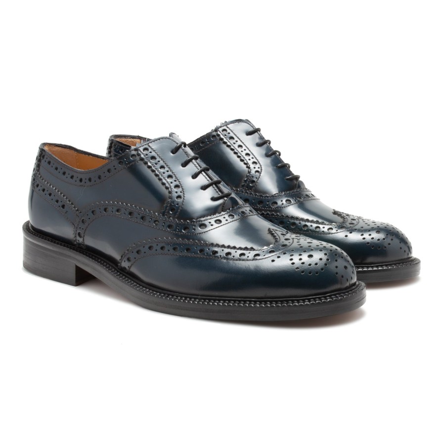 Men Saxone of Scotland Men'S Formal | Saxone Of Scotland Blue Spazzolato Leather Mens Laced Full Brogue Shoe