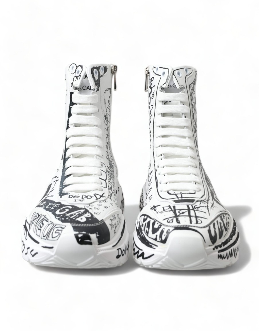 Women Dolce & Gabbana Women'S Sneakers | Dolce & Gabbana White Black Graffiti Daymaster Sneakers Shoes