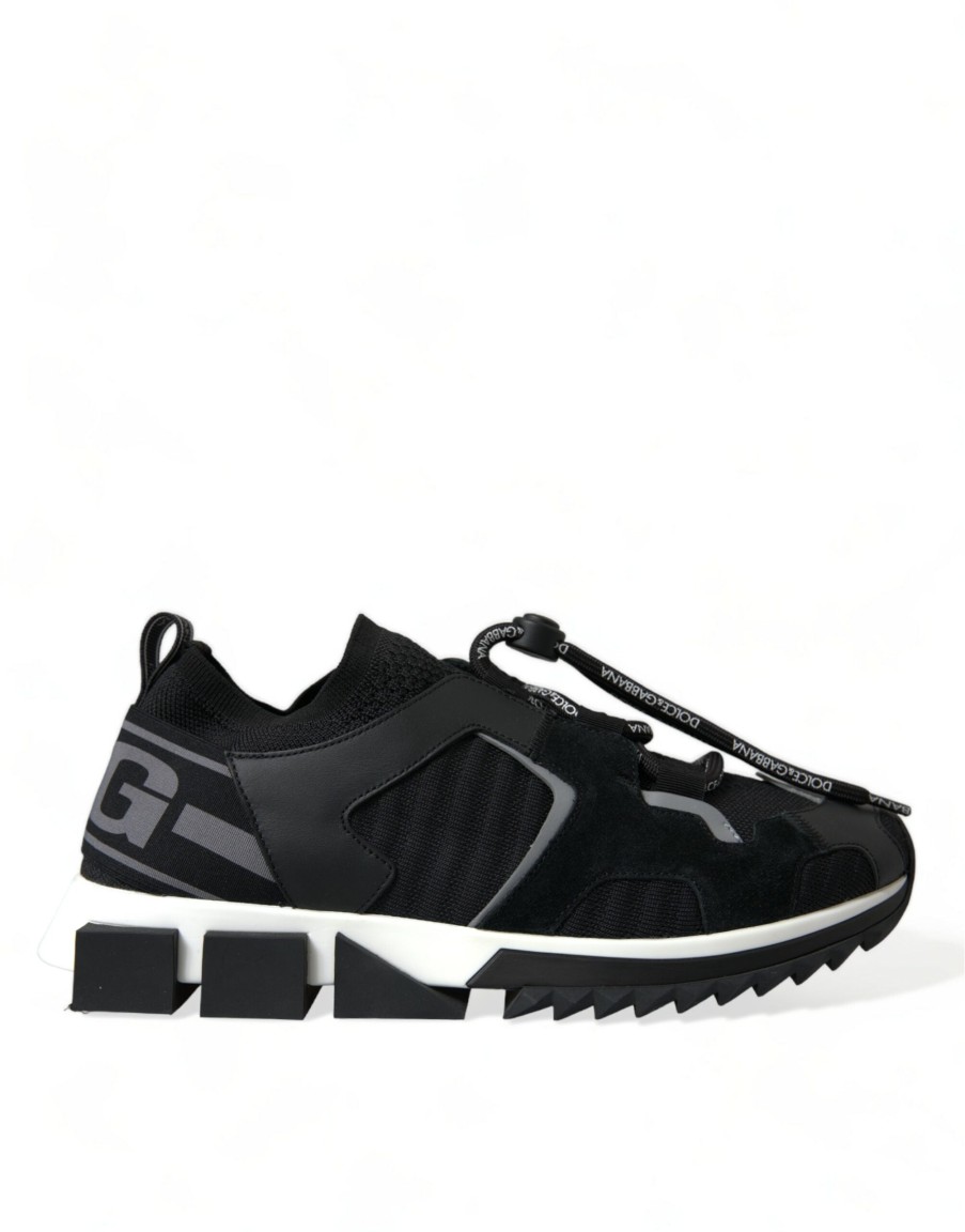 Men Dolce & Gabbana Men'S Sneakers | Dolce & Gabbana Black Sorrento Lace Up Low Top Men Sneakers Shoes