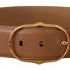 Women Dolce & Gabbana Women'S Belts | Dolce & Gabbana Brown Leather Gold Metal Oval Buckle Belt