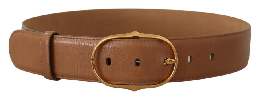 Women Dolce & Gabbana Women'S Belts | Dolce & Gabbana Brown Leather Gold Metal Oval Buckle Belt