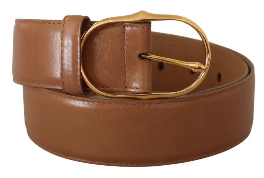 Women Dolce & Gabbana Women'S Belts | Dolce & Gabbana Brown Leather Gold Metal Oval Buckle Belt