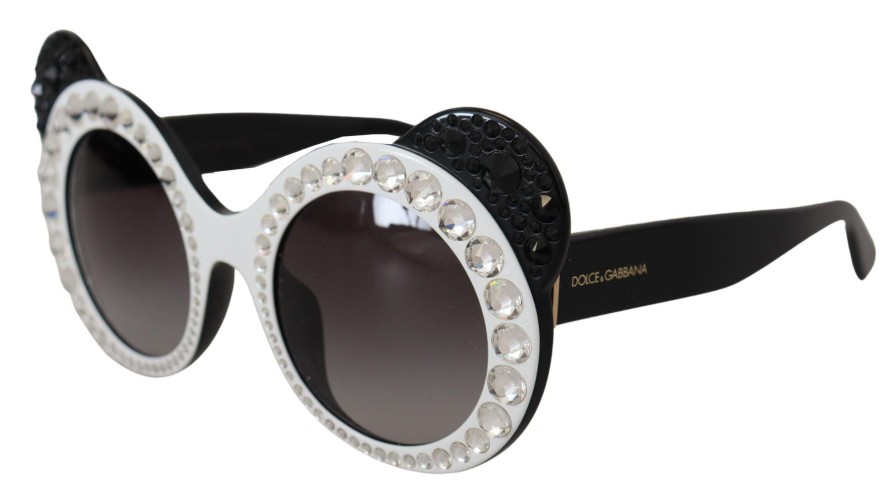 Women Dolce & Gabbana | Dolce & Gabbana White Black Acetate Crystal Shades Dg4325Bm Sunglasses