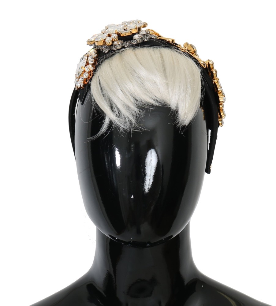 Women Dolce & Gabbana Women'S Headbands | Dolce & Gabbana Black Crystal White Hair Parrucchiera Headband Diadem