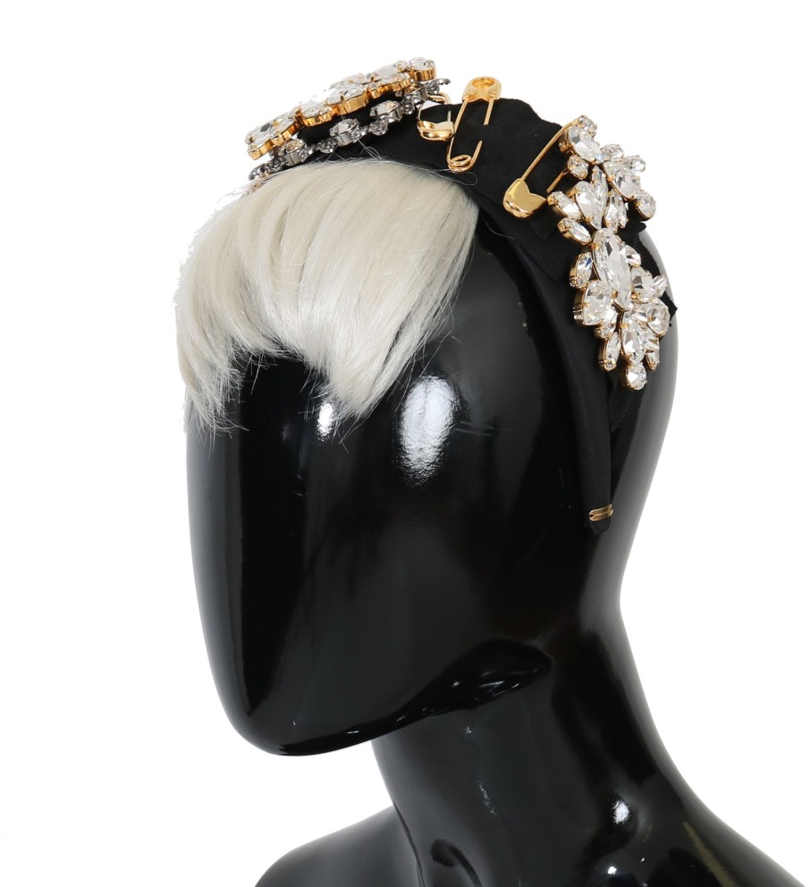 Women Dolce & Gabbana Women'S Headbands | Dolce & Gabbana Black Crystal White Hair Parrucchiera Headband Diadem