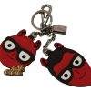 Men Dolce & Gabbana Men'S Keychains | Dolce & Gabbana Red Leather Silver Tone Devil Studded Keychain