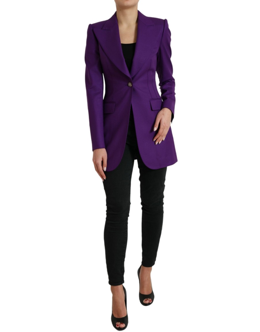 Women Dolce & Gabbana Women'S Jackets & Coats | Dolce & Gabbana Purple Wool Singlebreasted Fitted Coat Jacket