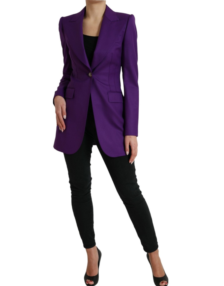 Women Dolce & Gabbana Women'S Jackets & Coats | Dolce & Gabbana Purple Wool Singlebreasted Fitted Coat Jacket