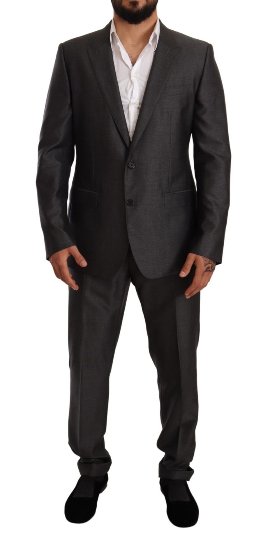 Men Dolce & Gabbana Men'S Suits | Dolce & Gabbana Gray Slim Fit Wool Silk Martini Suit