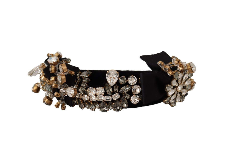 Women Dolce & Gabbana Women'S Headbands | Dolce & Gabbana Clear Crystal Embellished Silk Fiocco Diadem Headband