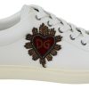 Men Dolce & Gabbana Men'S Sneakers | Dolce & Gabbana White Leather Heart Low Top Sneakers Casual Shoes