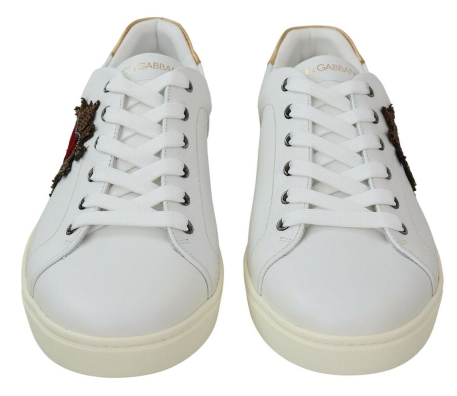 Men Dolce & Gabbana Men'S Sneakers | Dolce & Gabbana White Leather Heart Low Top Sneakers Casual Shoes