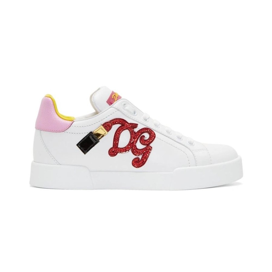 Women Dolce & Gabbana Women'S Sneakers | Dolce & Gabbana Elegant Calfskin Leather Sneakers In Pastel Tones