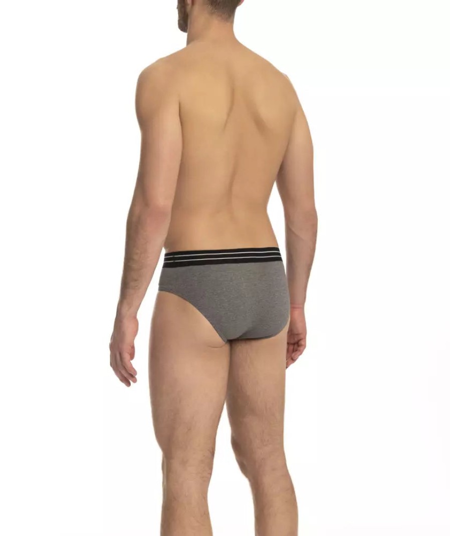 Men Cavalli Class Men'S Underwear | Cavalli Class Elegant Gray Cotton Blend Knit Briefs - Tri-Pack