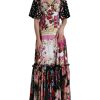 Women Dolce & Gabbana Women'S Dresses | Dolce & Gabbana Multicolor Floral Print Silk Twill Gown Dress